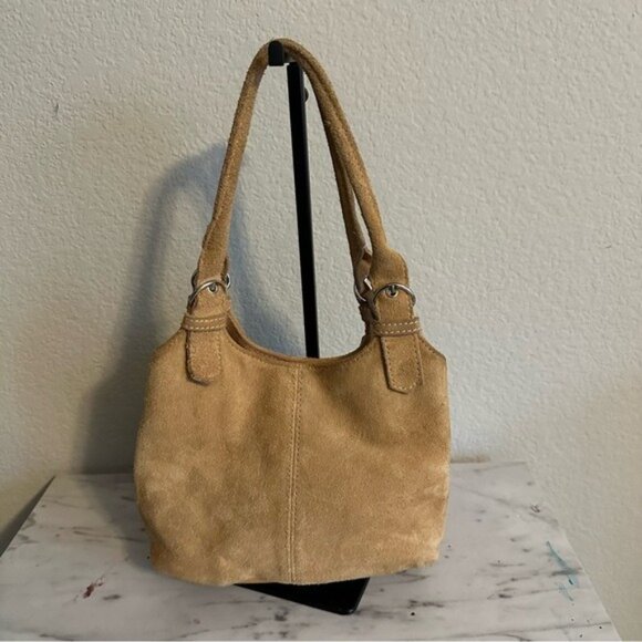 St Johns Bay Tan Suede Leather Small Hand Bag Purse Pocketbook Casual Weekender - Picture 2 of 10